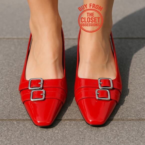 ZARA Red Patent Slingback Heels NWT | Double Buckle | Blogger Fave - Picture 2 of 16